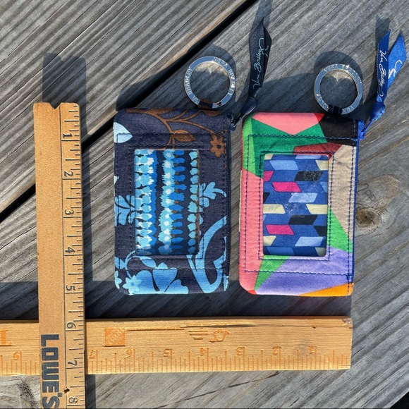 Vera Bradley Lot 2 Zip ID Ring Clip Key Coin Case Purse Java Floral Colorblock - Picture 2 of 2